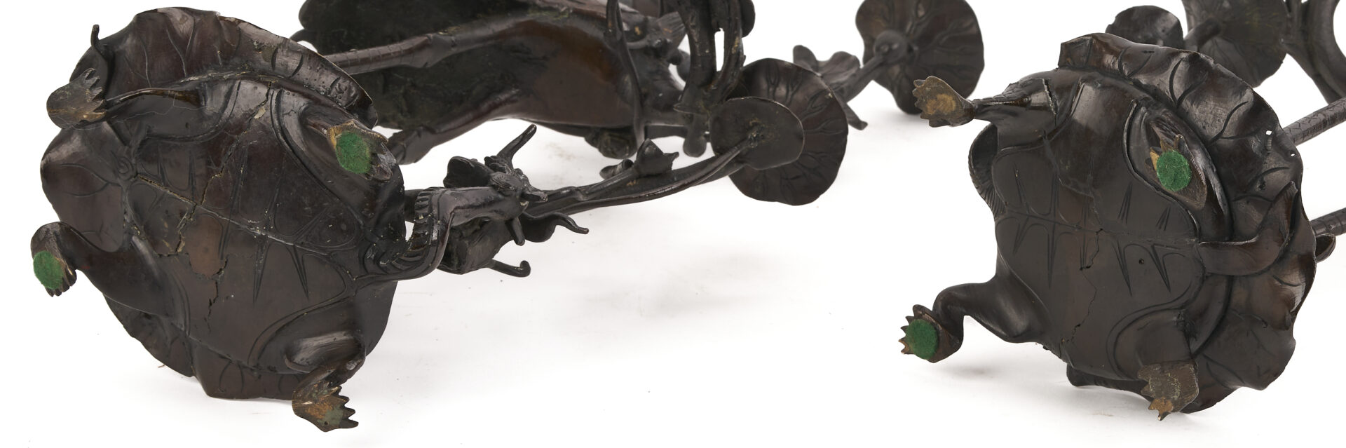 Lot 883: Pair of Japanese Meiji Bronze Crane Candlesticks