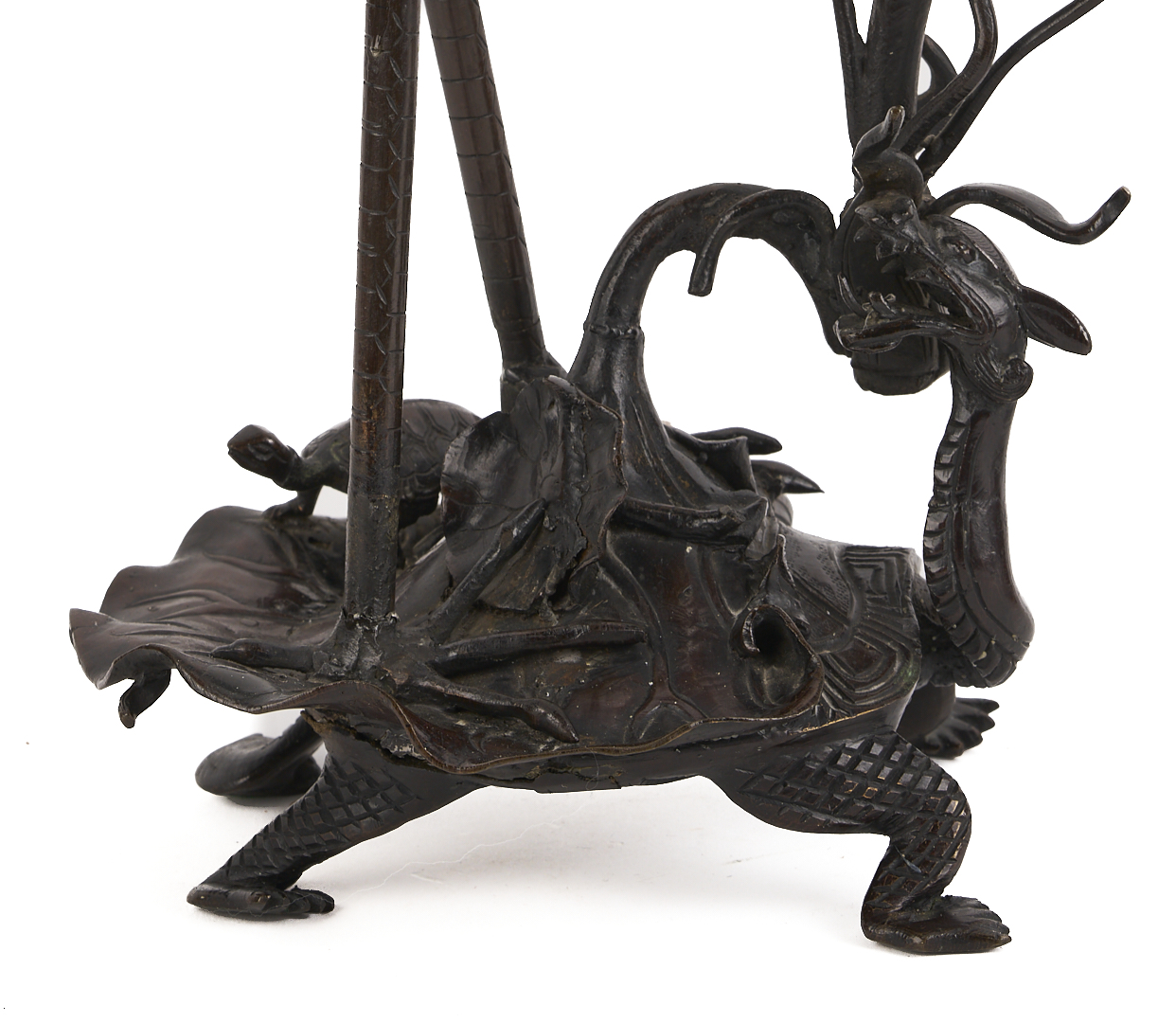 Lot 883: Pair of Japanese Meiji Bronze Crane Candlesticks