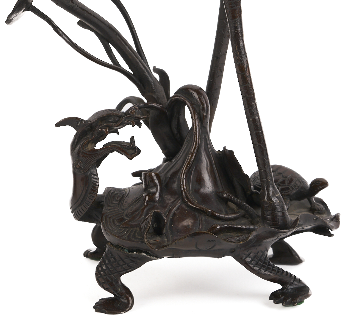 Lot 883: Pair of Japanese Meiji Bronze Crane Candlesticks