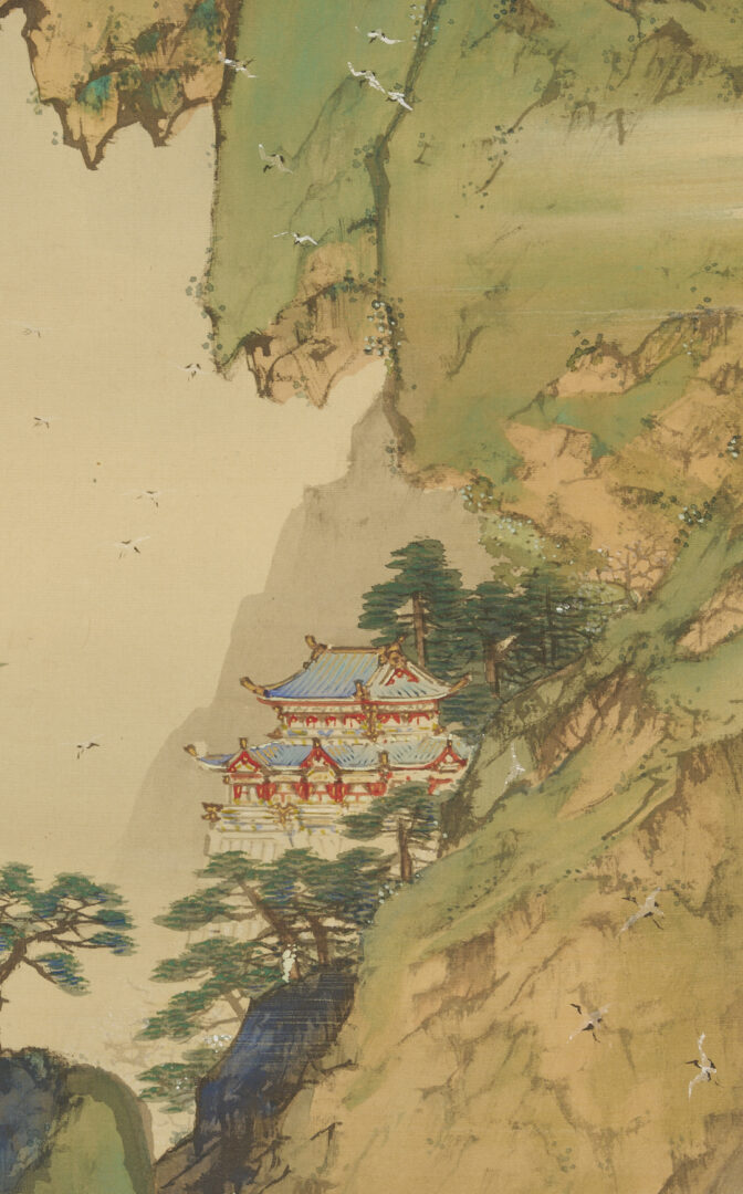 Lot 885: 3 Chinese Scroll Paintings, Landscapes & Calligraphy