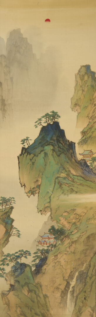 Lot 885: 3 Chinese Scroll Paintings, Landscapes & Calligraphy