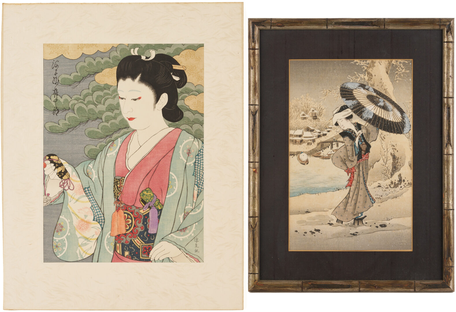 Lot 886: 2 Japanese Woodblock Prints, Mitsui Atsuo & After Kuniyoshi, Plus 2 Facsimiles of Early Prints