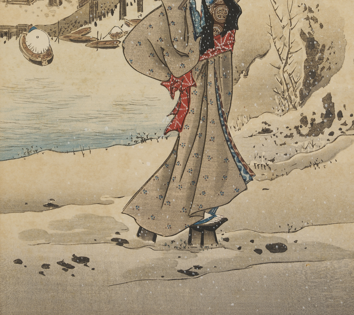 Lot 886: 2 Japanese Woodblock Prints, Mitsui Atsuo & After Kuniyoshi, Plus 2 Facsimiles of Early Prints