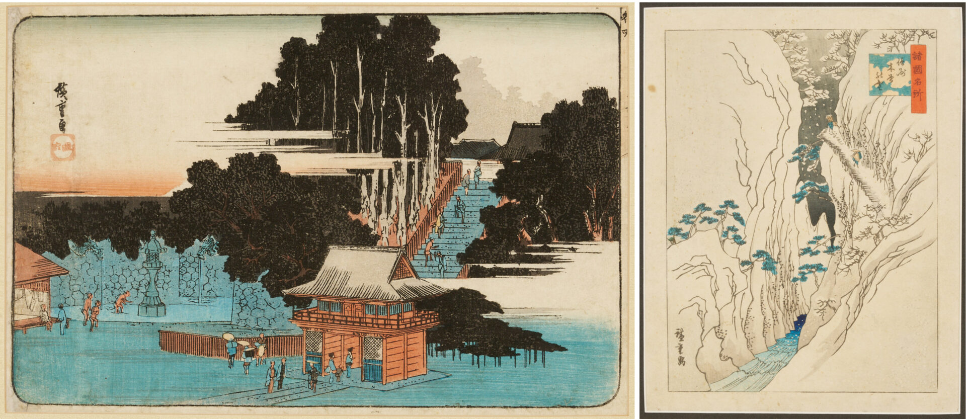 Lot 888: 2 Japanese Woodblock Landscape Prints Incl. Hiroshige, Famous Places in Edo