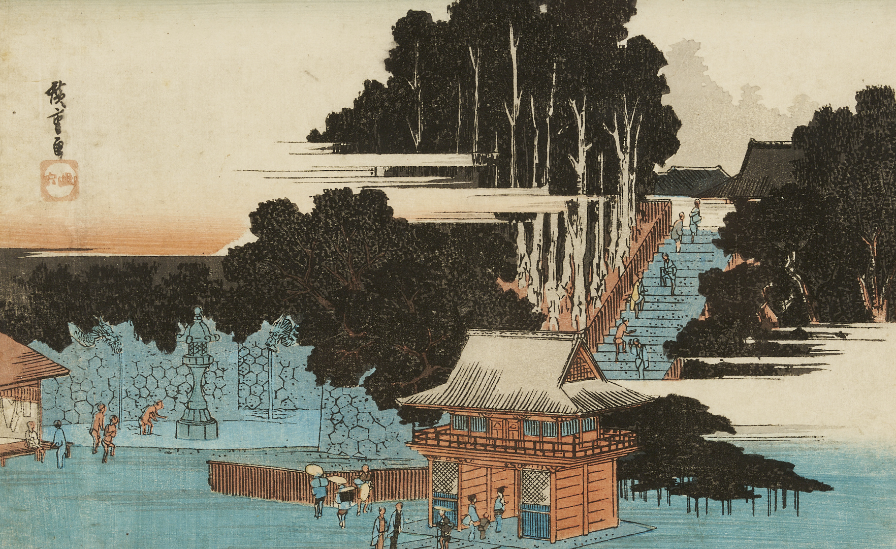 Lot 888: 2 Japanese Woodblock Landscape Prints Incl. Hiroshige, Famous Places in Edo
