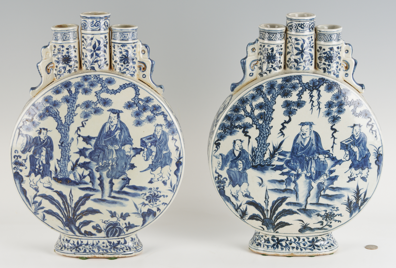 Lot 890: Pair Chinese Blue and White Porcelain Moon Flasks