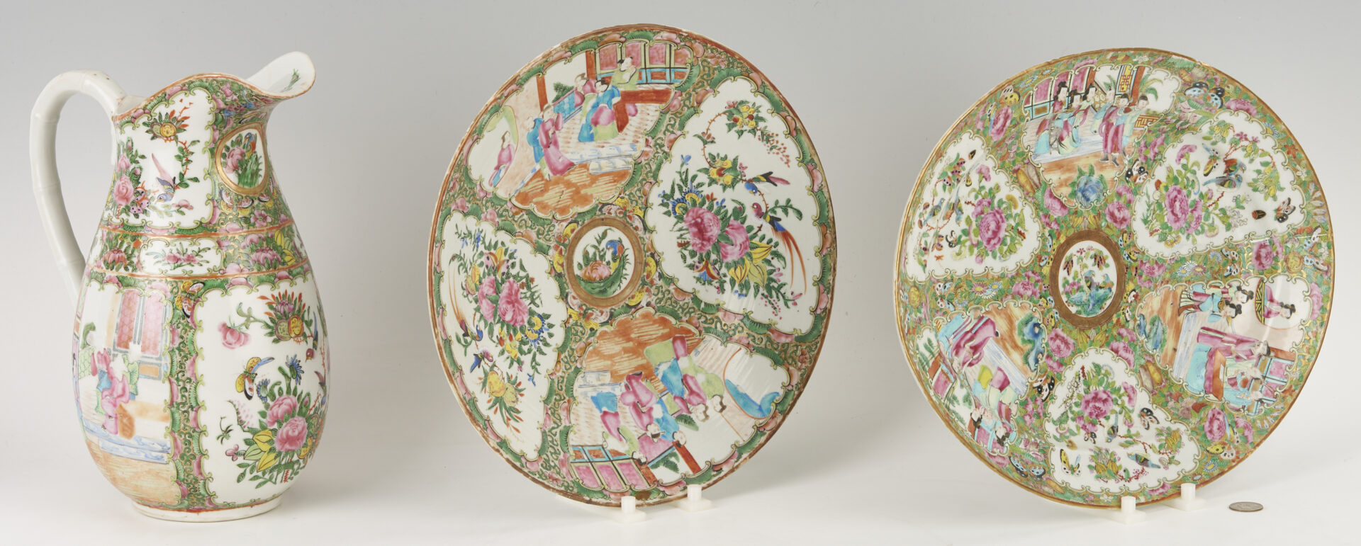 Lot 891: 3 Chinese Export Rose Medallion Pieces, Pitcher & Platters