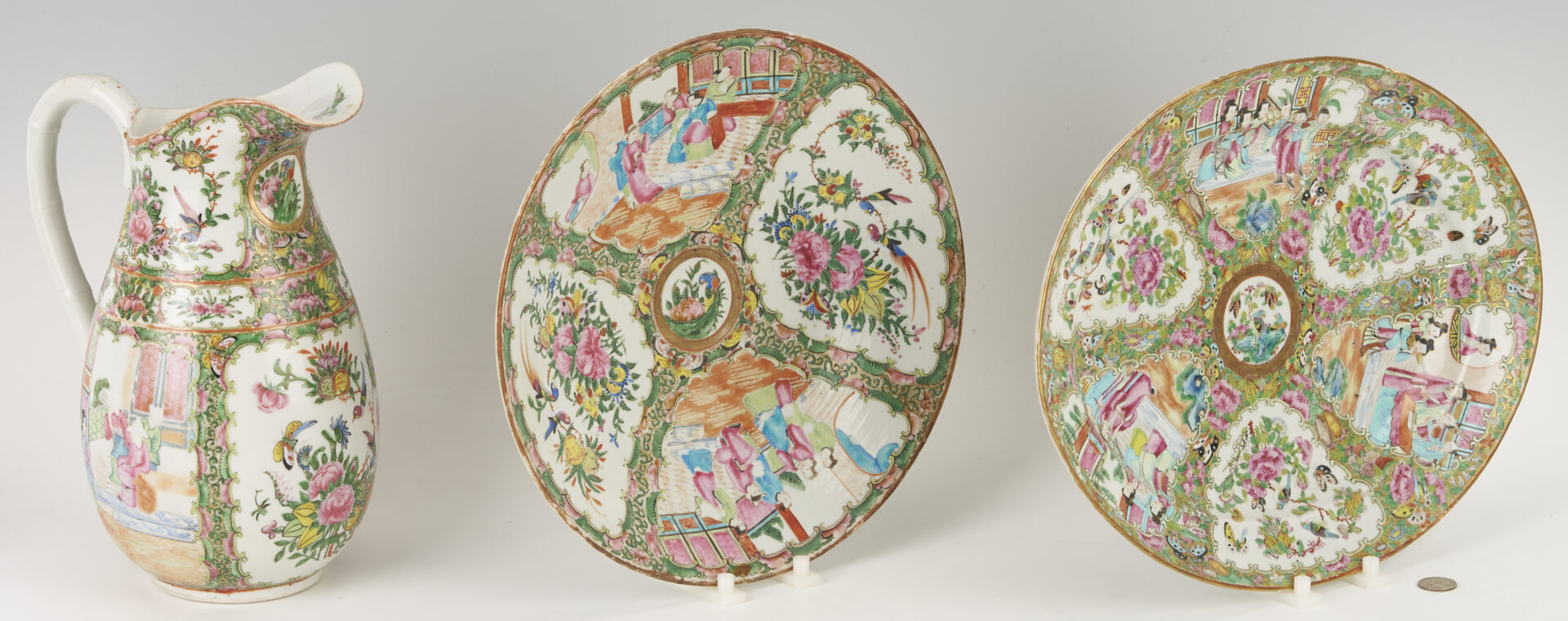 Lot 891: 3 Chinese Export Rose Medallion Pieces, Pitcher & Platters