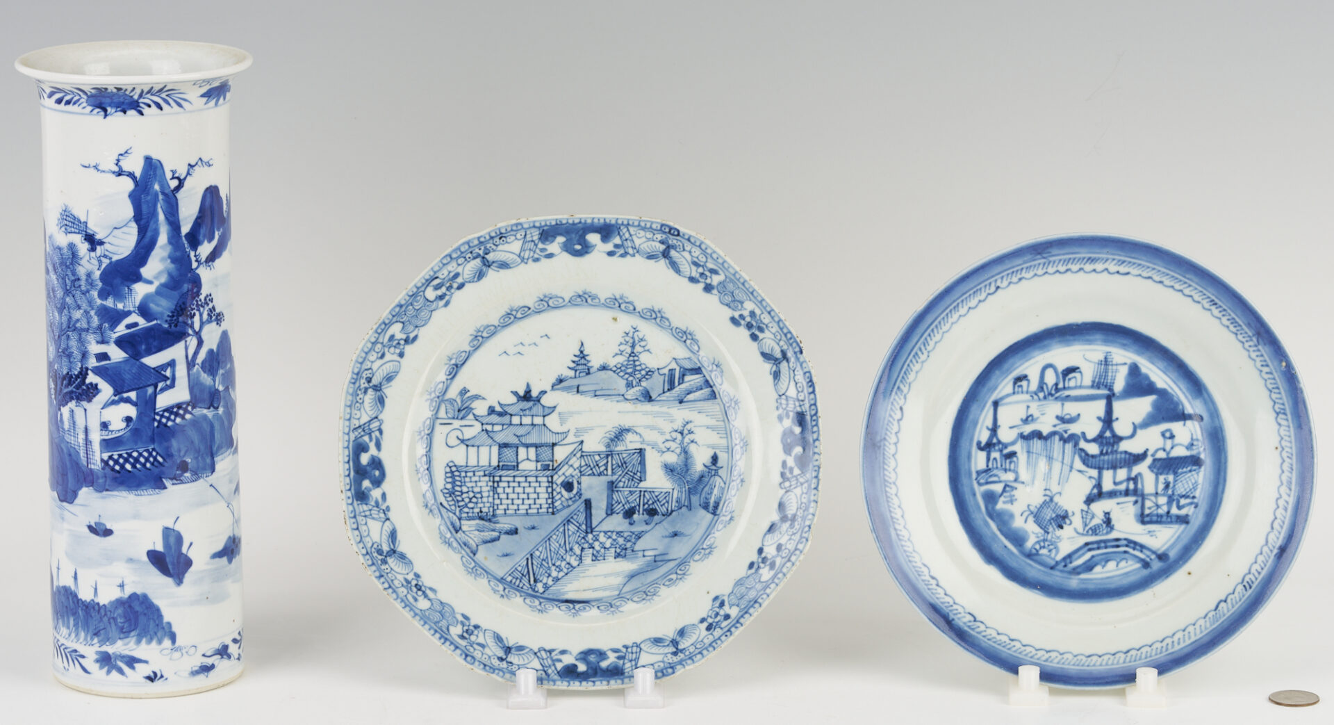 Lot 893: Chinese Blue & White Porcelain Vase and 2 Plates
