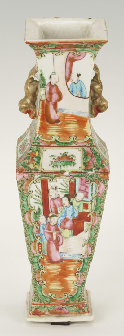 Lot 894: Chinese Rose Medallion Square Vase plus Poem Jar