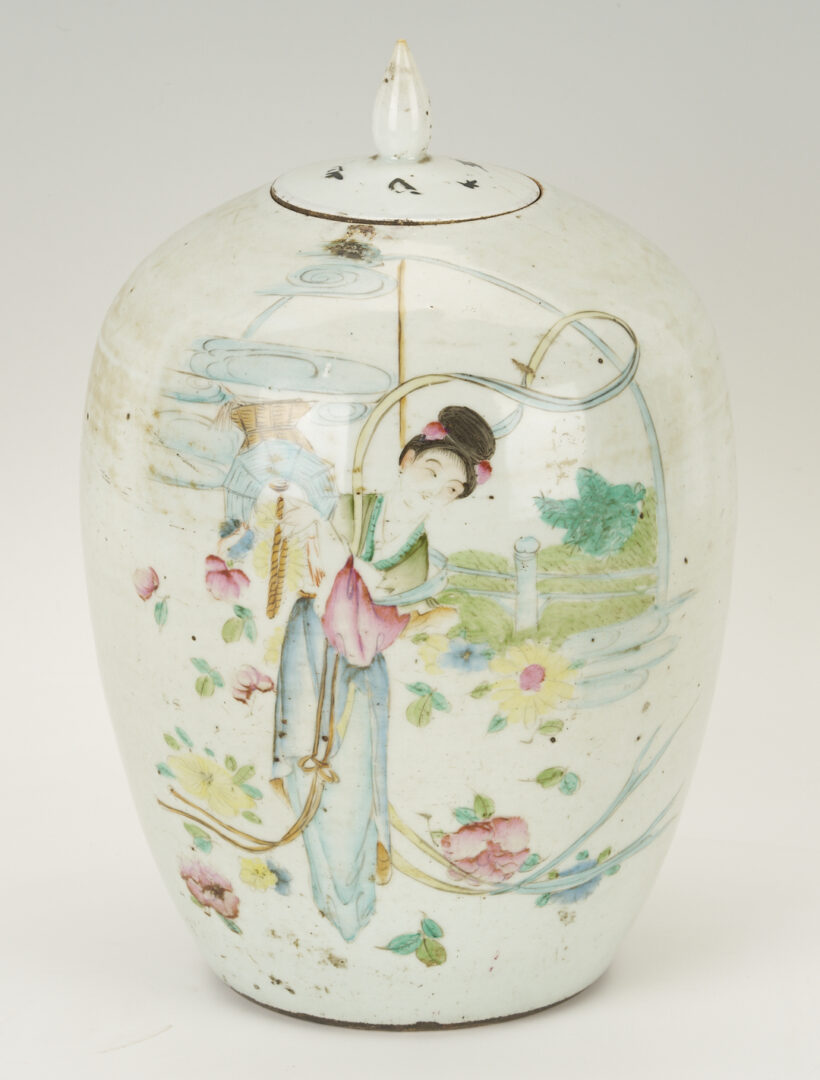Lot 894: Chinese Rose Medallion Square Vase plus Poem Jar