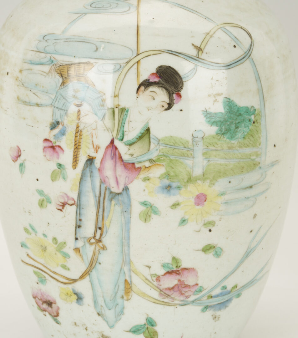 Lot 894: Chinese Rose Medallion Square Vase plus Poem Jar