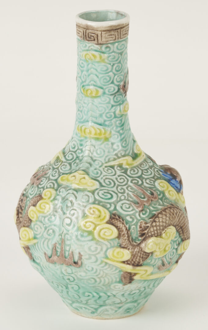 Lot 895: Chinese Molded Dragon Vase and 3 Snuff Bottles