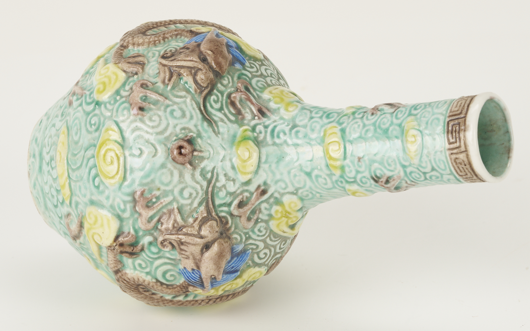 Lot 895: Chinese Molded Dragon Vase and 3 Snuff Bottles