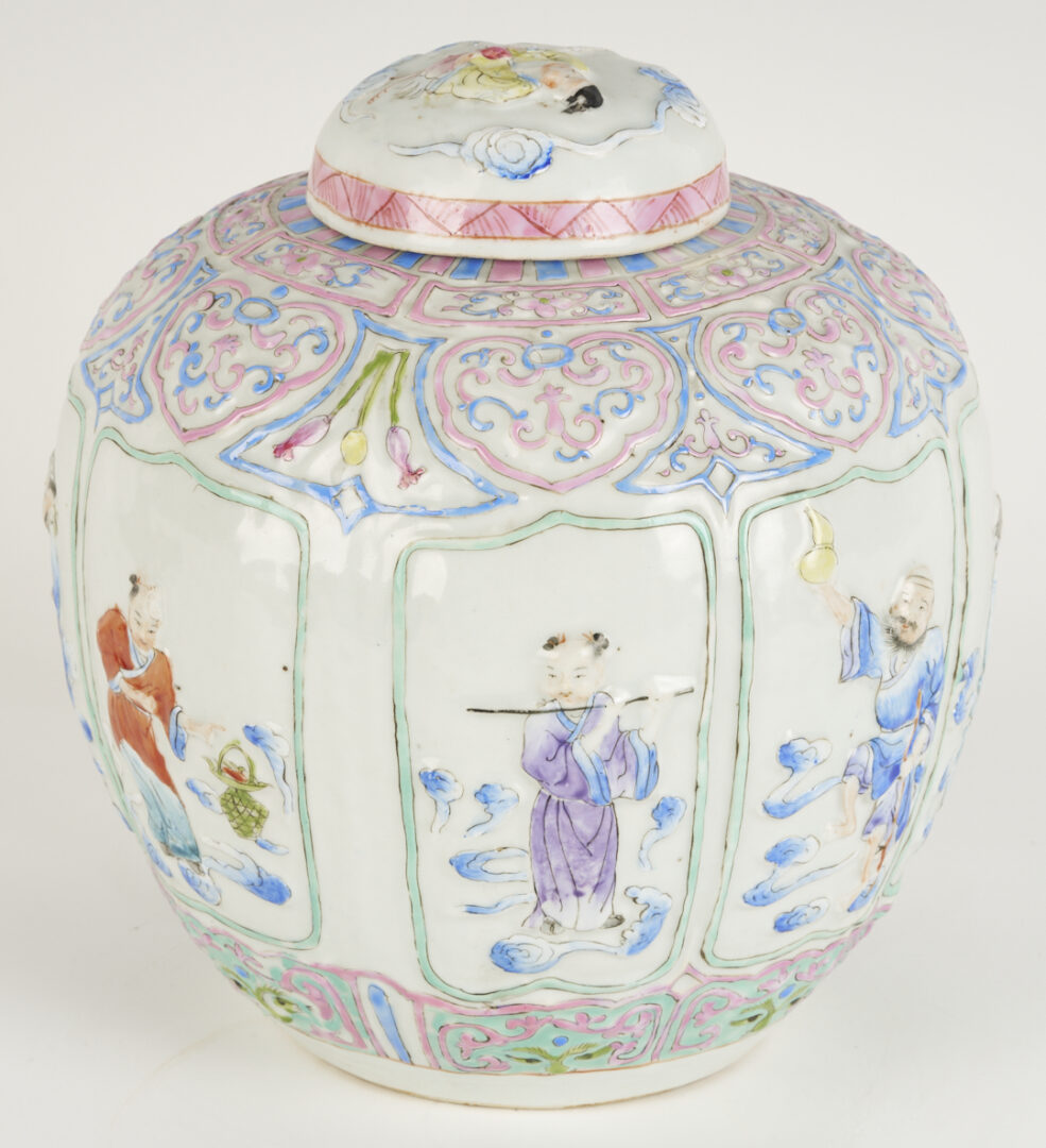 Lot 896: Chinese Famille Rose Relief Enameled Ginger Jar
