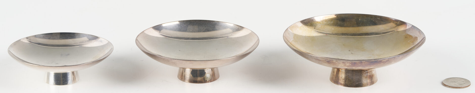 Lot 899: Japanese Silver Sake Bowl Set 3 pc