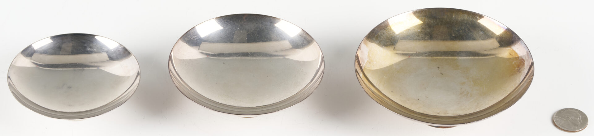 Lot 899: Japanese Silver Sake Bowl Set 3 pc