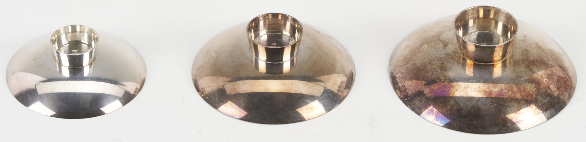 Lot 899: Japanese Silver Sake Bowl Set 3 pc