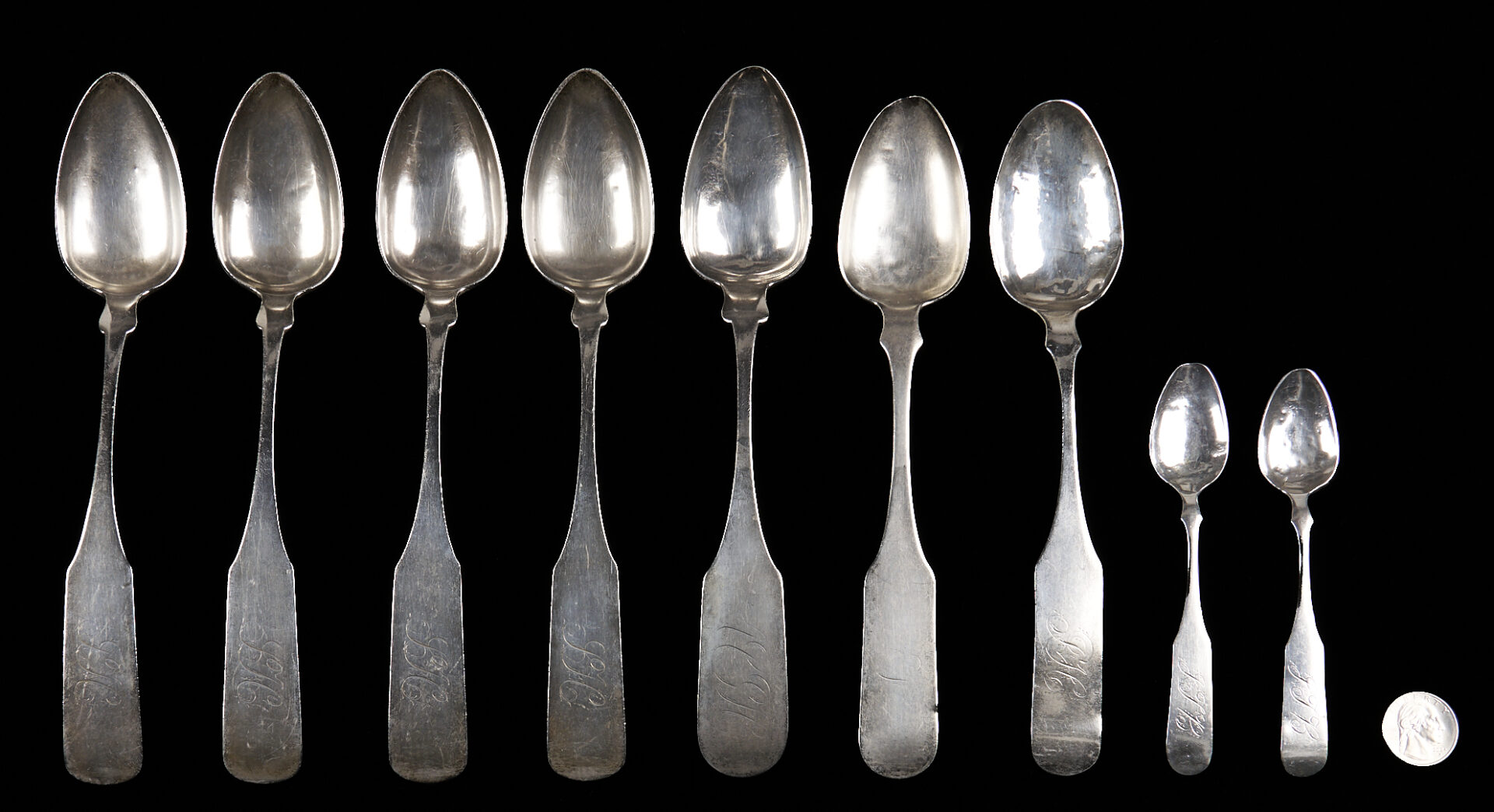 Lot 89: 9 Samuel Bell Coin Silver Spoons