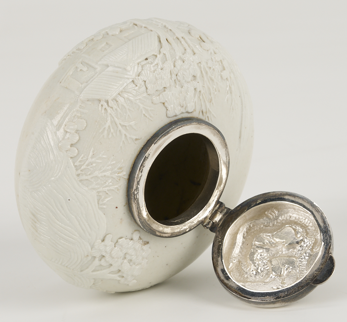 Lot 8: Chinese Silver and Dehua Porcelain Water Coupe