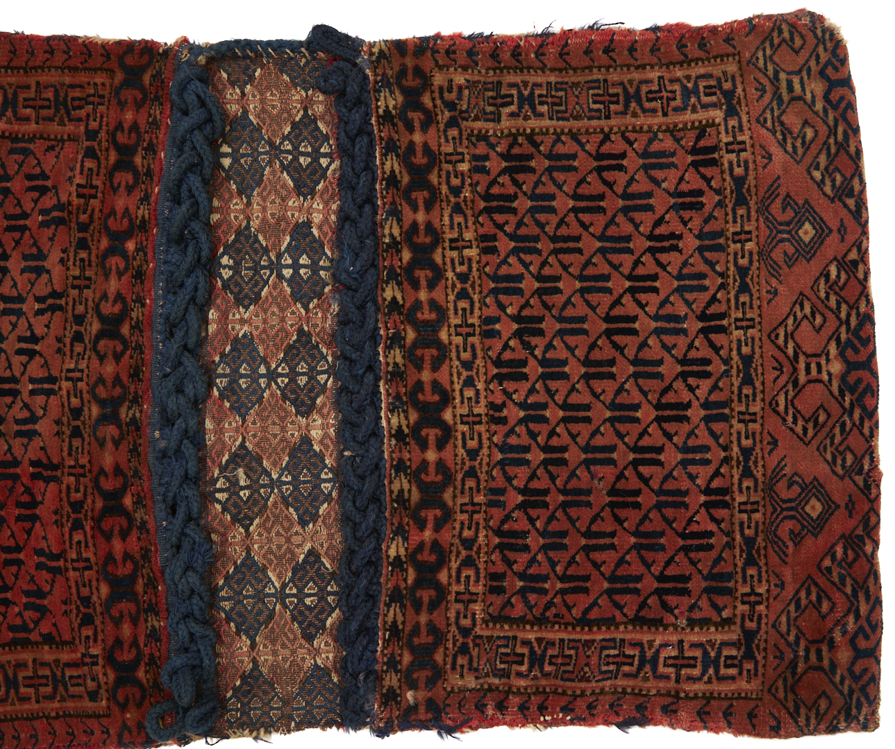 Lot 910: Youmud Saddle Bag, Tekke Bag, & Baluch Bag Face