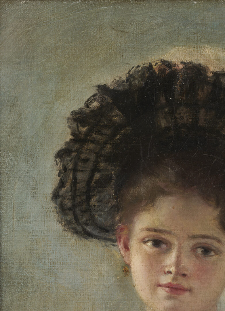 Lot 916: Continental School O/C Portrait Painting of a Girl in Pink