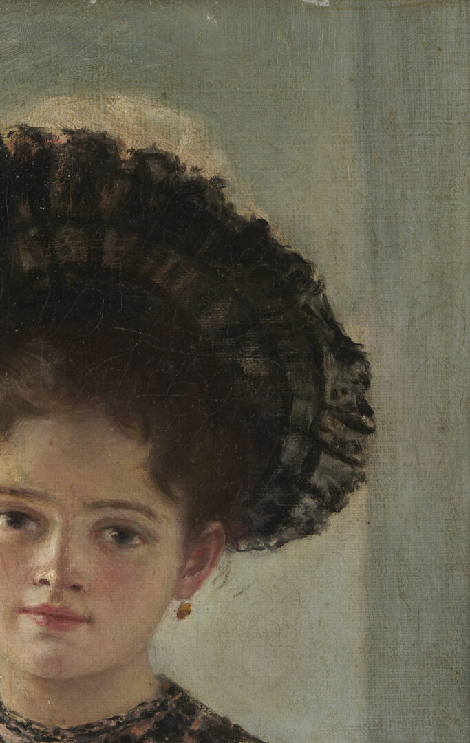 Lot 916: Continental School O/C Portrait Painting of a Girl in Pink