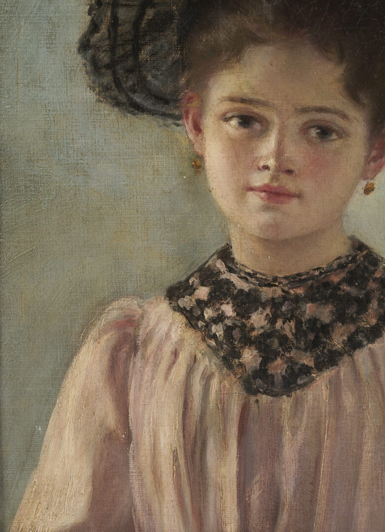 Lot 916: Continental School O/C Portrait Painting of a Girl in Pink