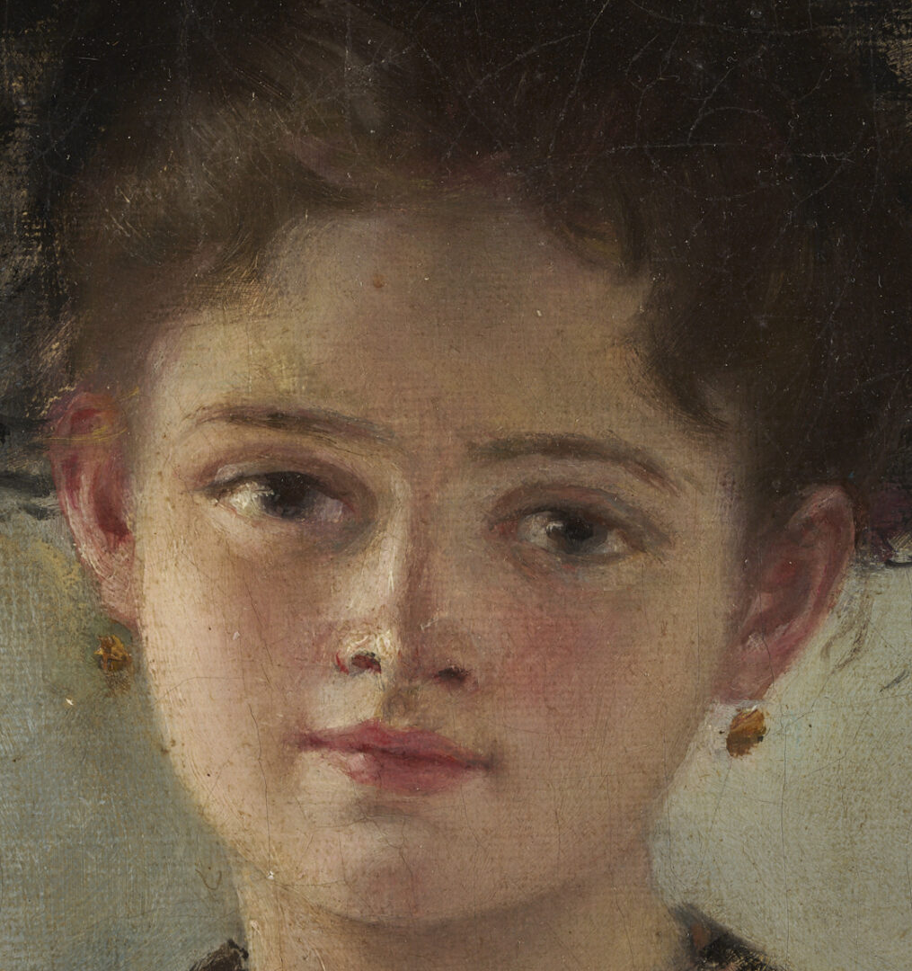 Lot 916: Continental School O/C Portrait Painting of a Girl in Pink