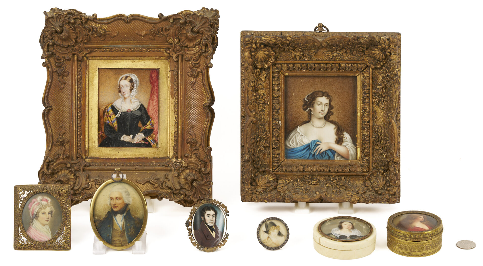Lot 917: 8 Miniature Portraits and Portrait Boxes