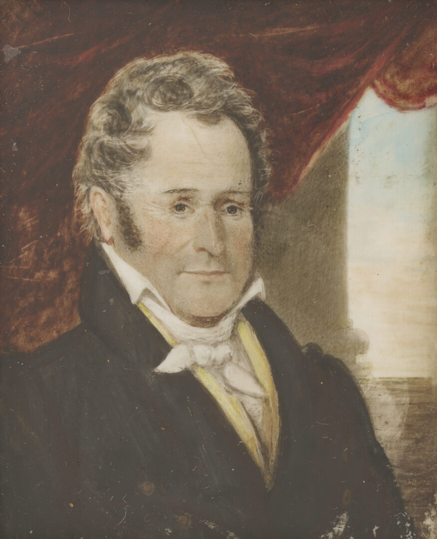 Lot 918: 2 Watercolors: 18th C. Genre Scene, plus Portrait