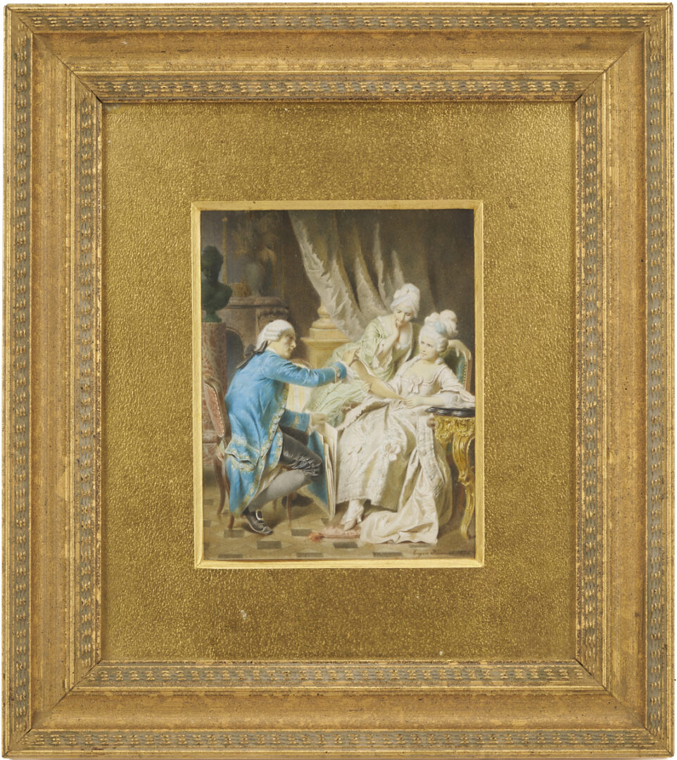 Lot 918: 2 Watercolors: 18th C. Genre Scene, plus Portrait