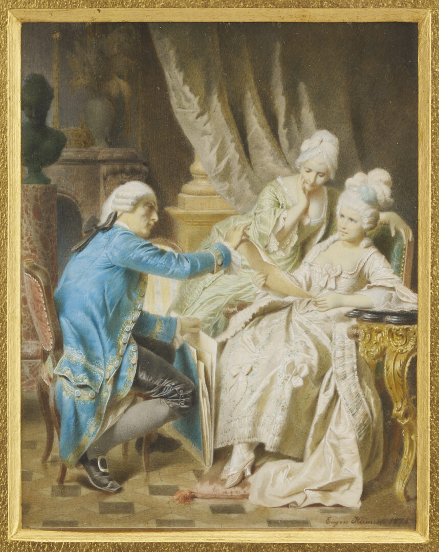 Lot 918: 2 Watercolors: 18th C. Genre Scene, plus Portrait