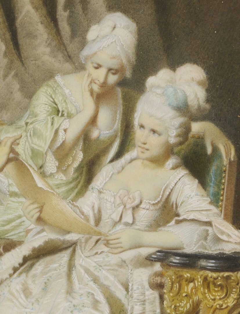 Lot 918: 2 Watercolors: 18th C. Genre Scene, plus Portrait