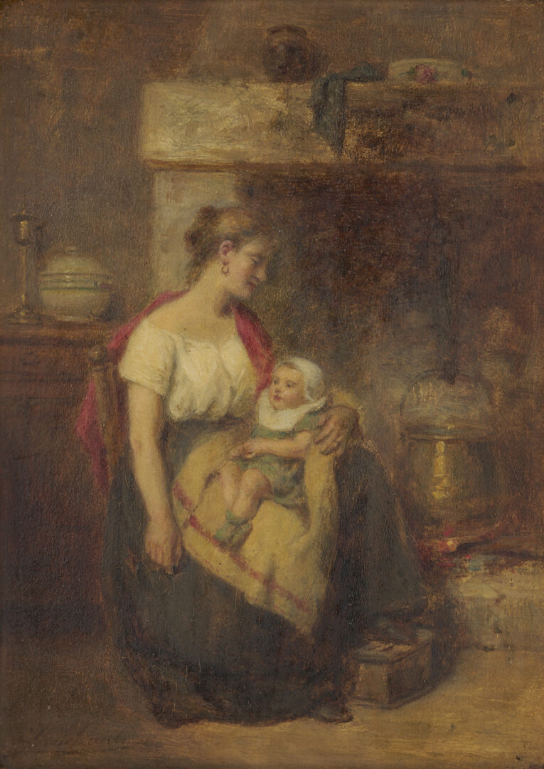 Lot 919: Leon Emile Caille Oil on Panel Painting, Mother & Child