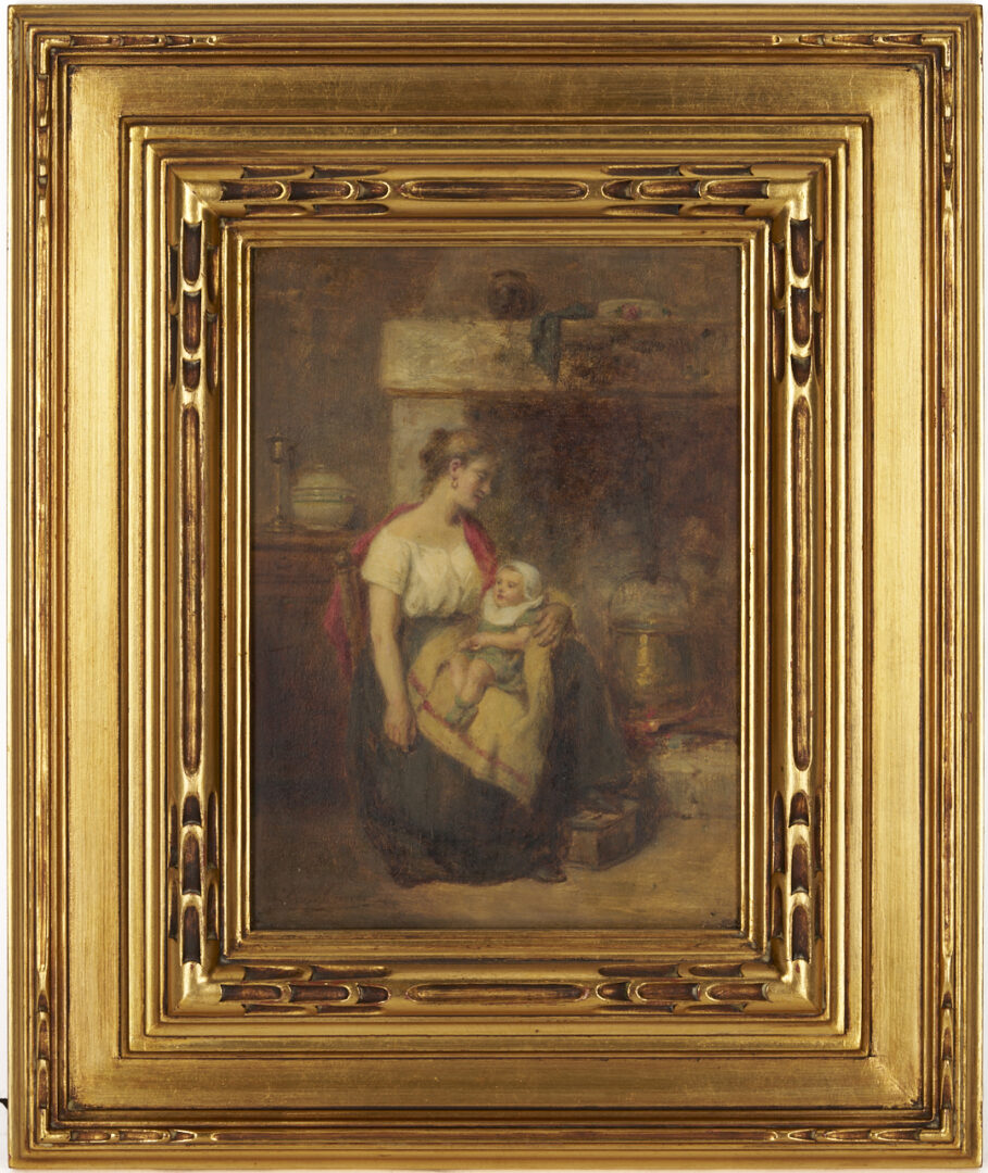 Lot 919: Leon Emile Caille Oil on Panel Painting, Mother & Child