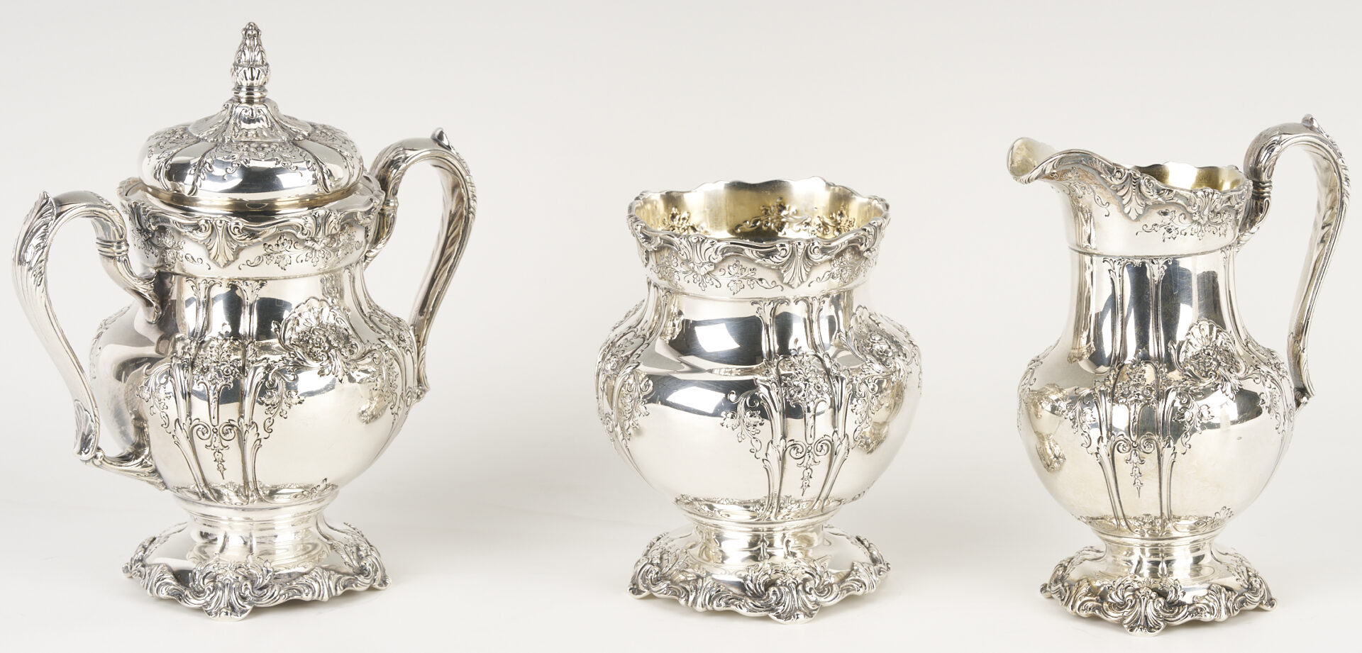 Lot 91: Richelieu Sterling Silver 7-pc Tea Set , 389 oz t.