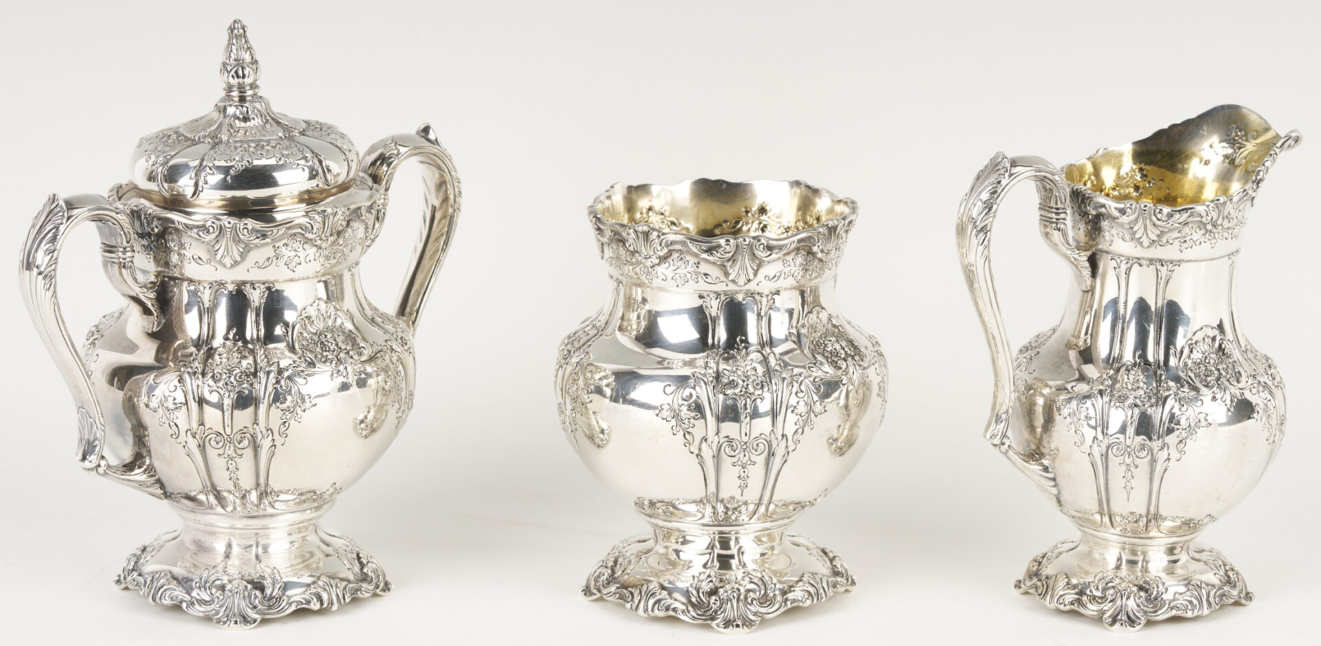 Lot 91: Richelieu Sterling Silver 7-pc Tea Set , 389 oz t.
