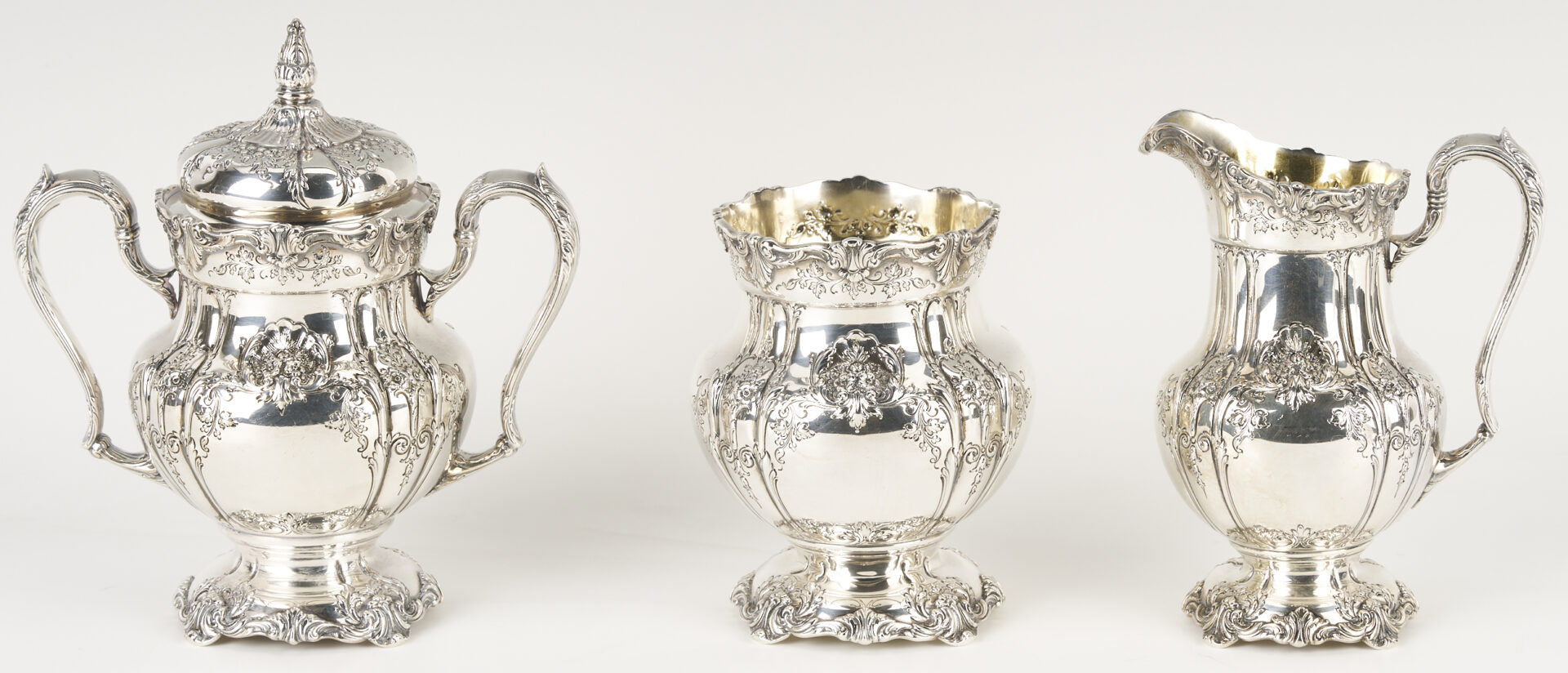 Lot 91: Richelieu Sterling Silver 7-pc Tea Set , 389 oz t.