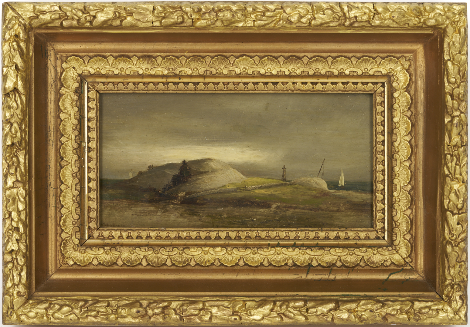 Lot 920: Two 19th C. Paintings: Landscape with Sheep and Coastal Scene