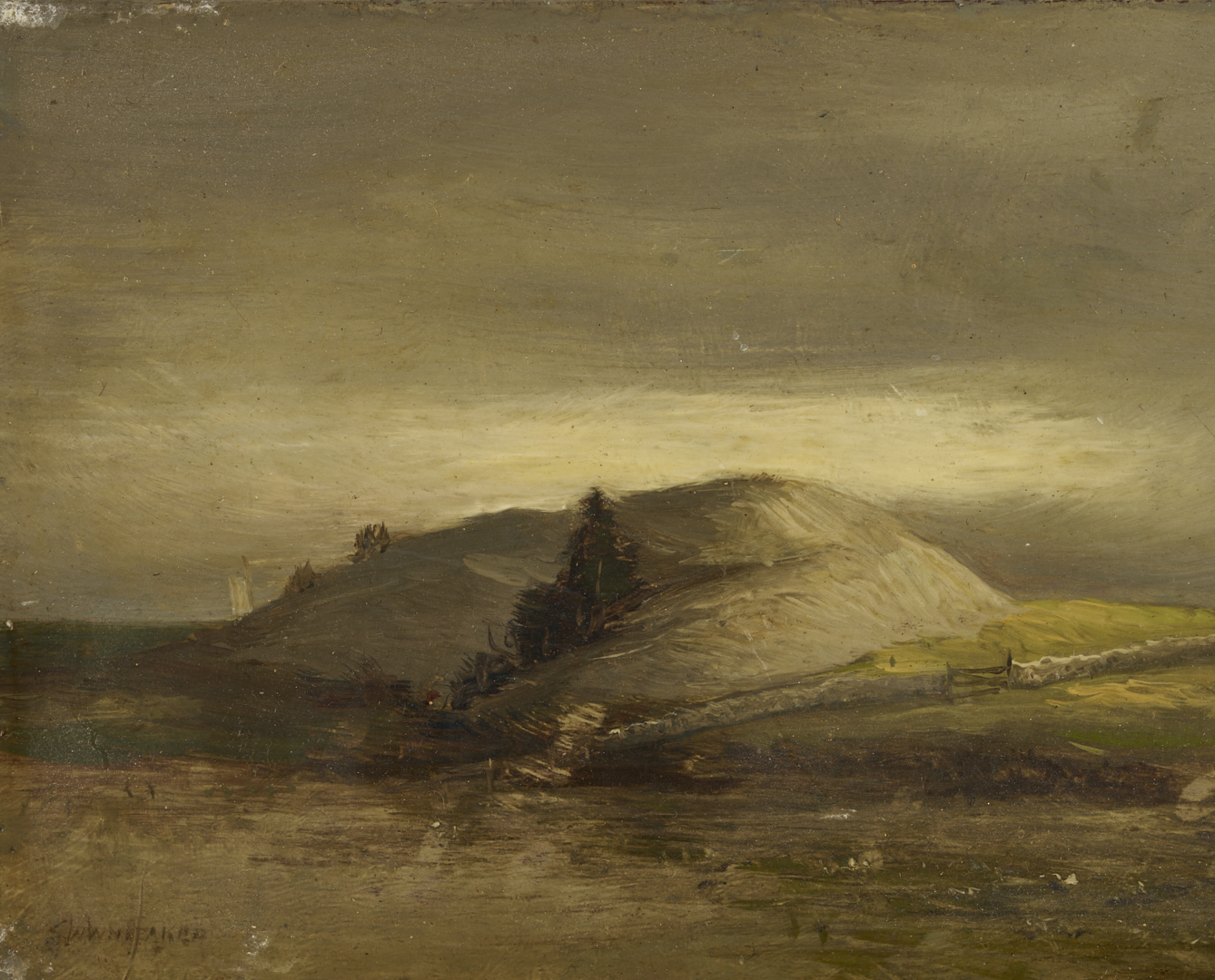 Lot 920: Two 19th C. Paintings: Landscape with Sheep and Coastal Scene