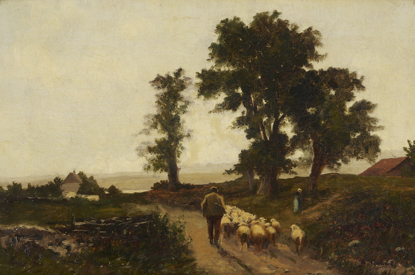 Lot 920: Two 19th C. Paintings: Landscape with Sheep and Coastal Scene