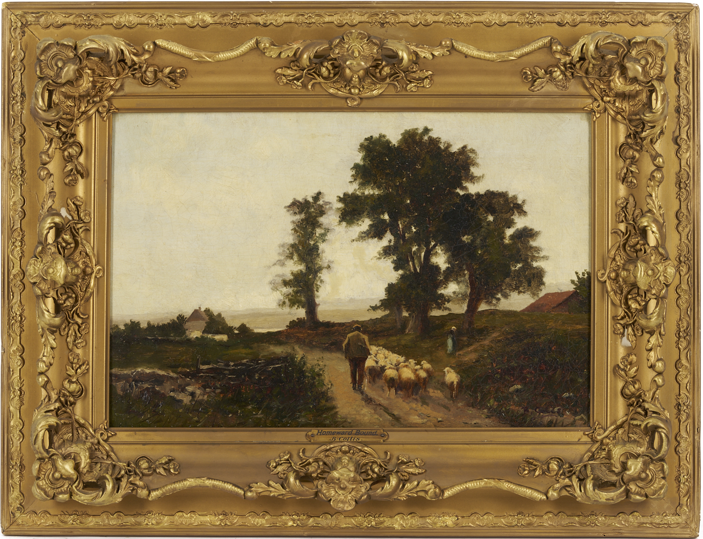 Lot 920: Two 19th C. Paintings: Landscape with Sheep and Coastal Scene