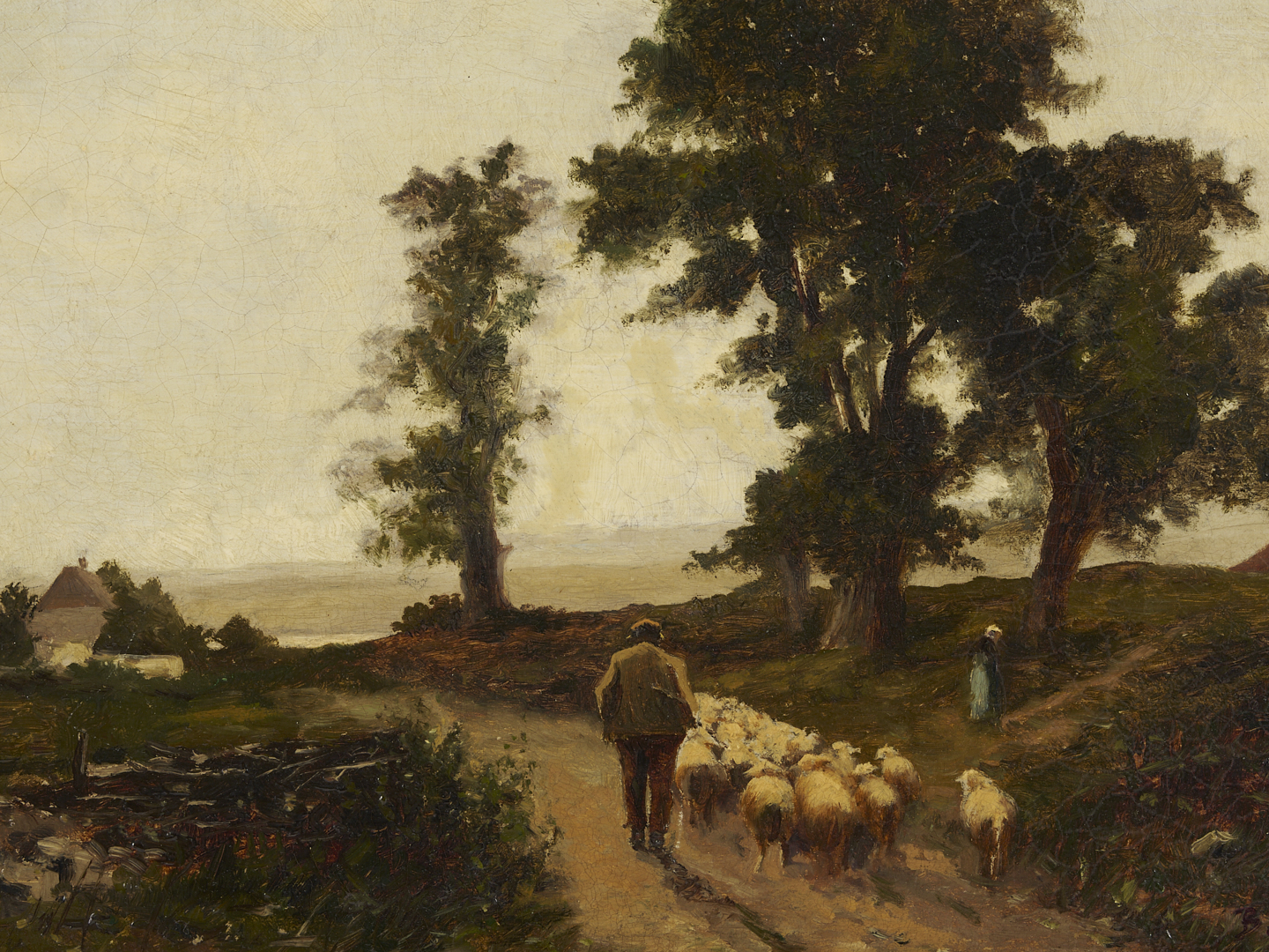 Lot 920: Two 19th C. Paintings: Landscape with Sheep and Coastal Scene