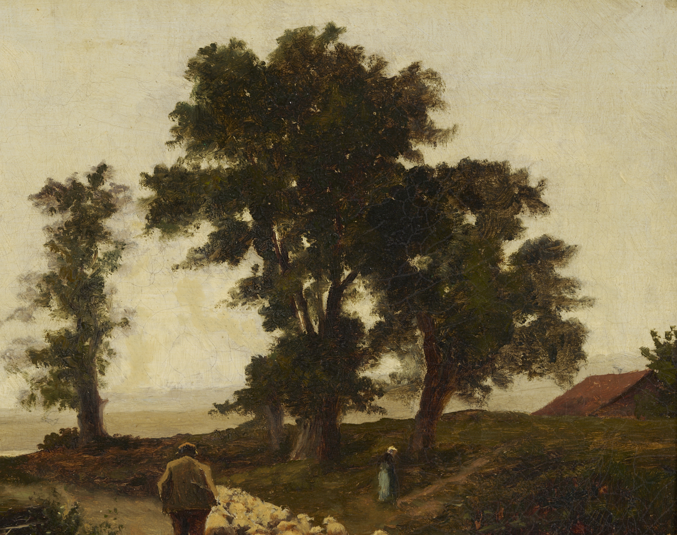 Lot 920: Two 19th C. Paintings: Landscape with Sheep and Coastal Scene