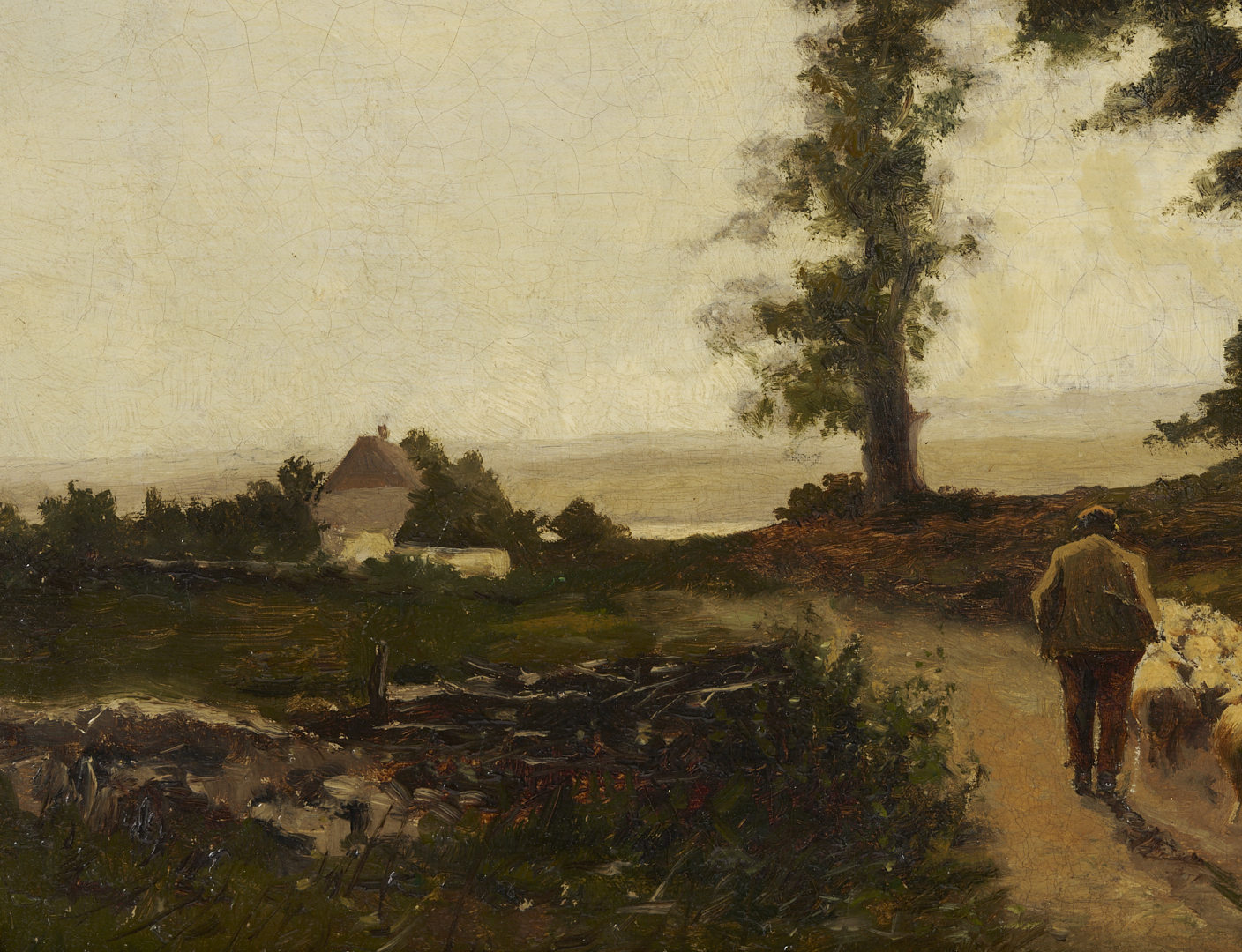 Lot 920: Two 19th C. Paintings: Landscape with Sheep and Coastal Scene