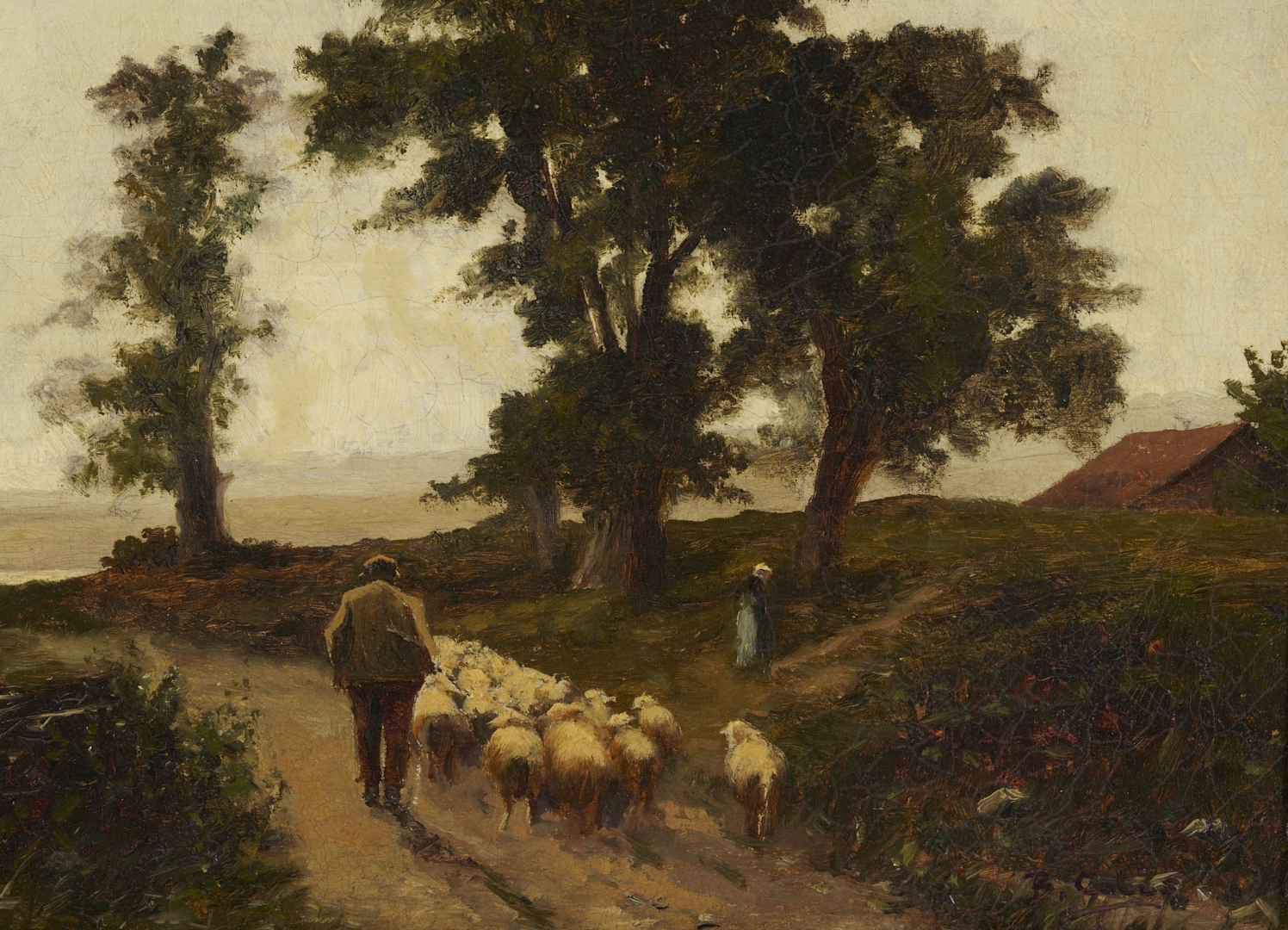 Lot 920: Two 19th C. Paintings: Landscape with Sheep and Coastal Scene