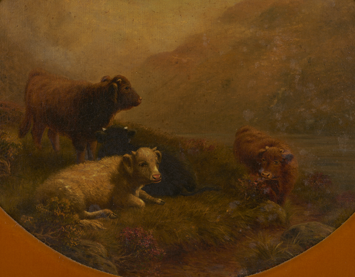 Lot 921: G.H. Lonsdale O/C Landscape with Highland Cattle, 1910