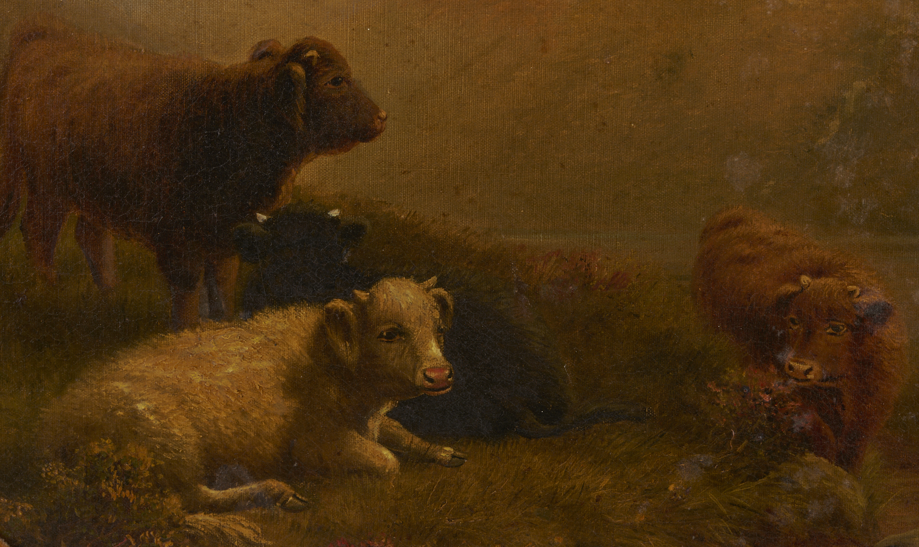 Lot 921: G.H. Lonsdale O/C Landscape with Highland Cattle, 1910