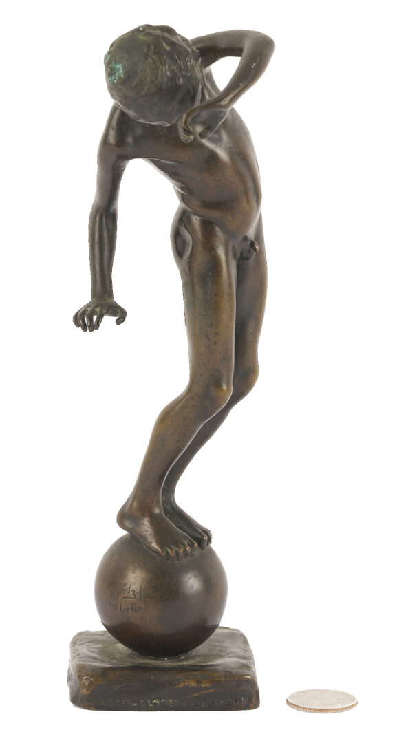 Lot 924: Johannes Gotz Bronze Sculpture, Boy Balancing on a Ball